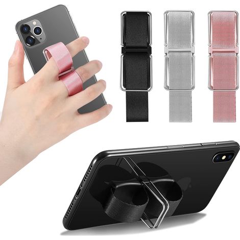 Support de téléphone, fixation pour téléphone portable, support pour doigt, dragonne compatible avec iPhone, Samsung Galaxy et autres smartphones, lot de 3 (1/5)