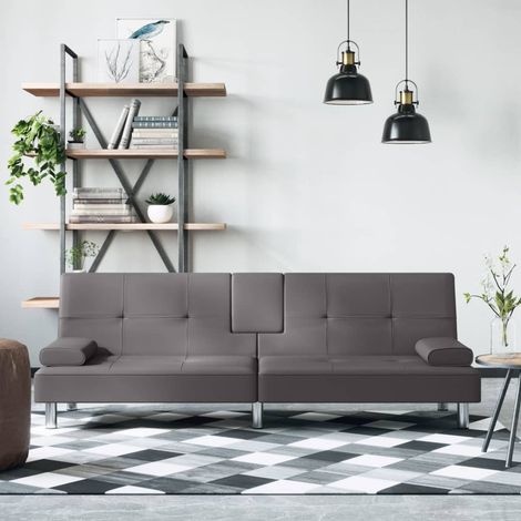 Canapé convertible,Canapé-lit,Clic Clac avec porte-gobelets gris similicuir -Q1757 (1/5)