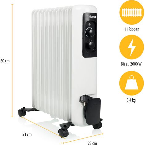 Ölradiator mit Rollen 11 Rippen, 3 Stufen 2000 Watt, 60x51cm (1/5)