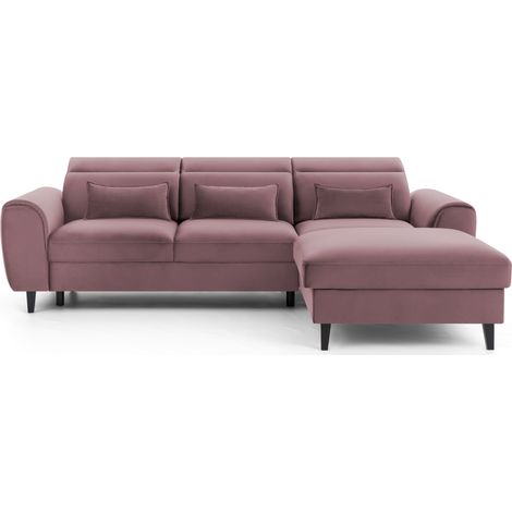 Canapé d'angle convertible rose foncé angle droit 4 places FABLE (1/5)