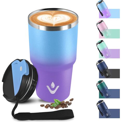 Mug Isotherme 600ml 20oz, Thermo Café Réutilisable Acier Inoxydable 304, sans BPA, Tasse à café Double Paroi, Tumbler Gobelet Isotherme pour École, Sport, Bureau, Gym, Yoga, Camping, Randonnée (1/5)