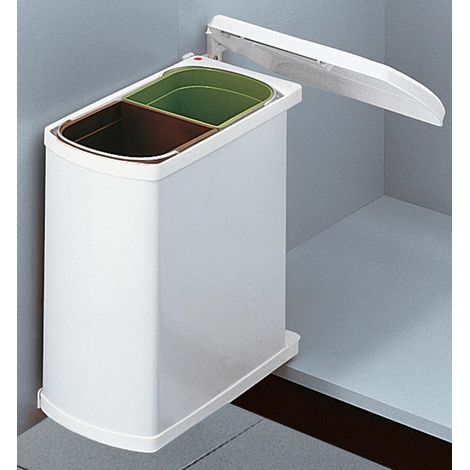 Hailo – Poubelle encastrable sous évier 2 bacs 16L – Couvercle fixe anti-odeurs – Acier inoxydable – Installation facile dans meubles de 45 cm (1/4)