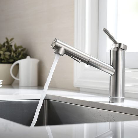 Robinet cuisine mitigeur avec douchette extractible – Acier inoxydable 304 – 2 modes de jet – Pivotant à 360° – Aérateur Neoperl – Faustina (1/5)