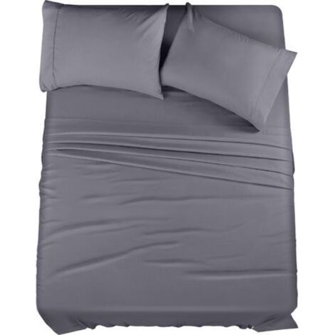 Parure de draps Queen Size - 4 pièces, microfibre douce et respirante, comprenant 1 drap-housse, 1 drap plat et 2 taies d'oreiller (gris) (1/4)