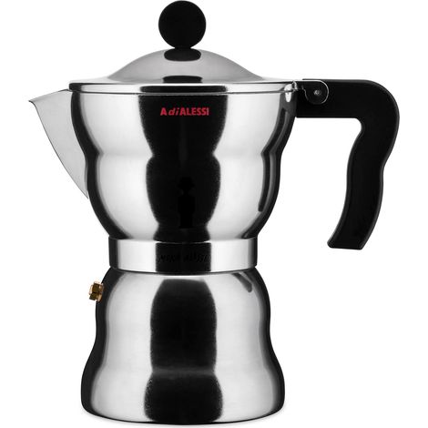 Alessi AAM33/6 - Caffettiera Espresso di Design, Corpo in Alluminio, Manico e Pomolo in Resina Termoplastica, 6 Tazze (1/4)