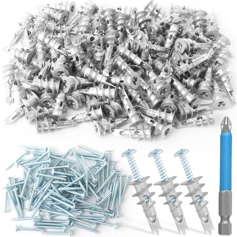 240pcs Self-Drilling Zinc Dryer Anchors,  Anchor and Screw Combination with Cross-Groove Drill Pin,  Heavy-Duty Metal Wall Anchors with Self-Drilling Screws (1/5)
