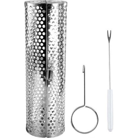 Cesta giratoria de acero inoxidable para barbacoa, portátil, con gancho y tenedor para una cocción cómoda y una distribución uniforme del calor (XL) - XL (1/5)