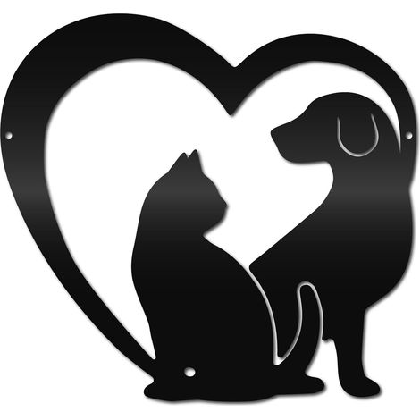 Décoration Murale Métal Chien Chat Panneau Fer Noir pour Animal Compagnie Sculpture Murale Figurines Ferme Décoration Suspendre pour Amoureux des Animaux Cadeau pour Chambre Coucher 30x28cm (1/5)