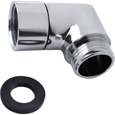 Adattatore per soffione doccia a 90° - Raccordo a gomito per soffione doccia - Adattatore per tubo doccia - Con guarnizione in gomma - Argento-Crezuo
