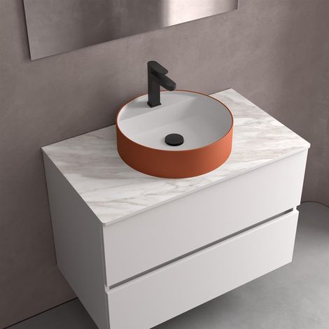Lavabo à poser BICA sans siphon ni système de vidage clic SOLID SURFACE Terracotta Ø 390 x 105 mm (1/3)