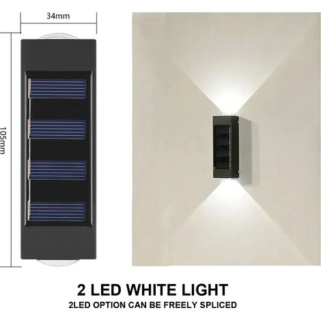 (1PCS-2LED-WHITE) Lampe solaire LED extérieure étanche, éclairage lumineux vers le haut et vers le bas, compatible avec les lampes de rue, garage et jardin décoratives, appliques murales solaires (1/5)