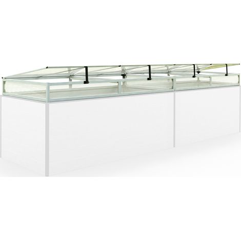 Frühbeetkasten 340x77 cm Frühbeetaufsatz Aufzucht Treibhaus, Aluminium mit Polycarbonat Doppelstegplatten, UV-beständig, inkl. Öffnungsklappen