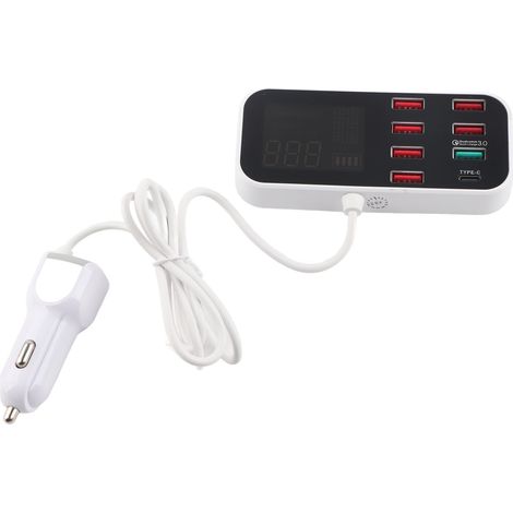 Chargeur de voiture, station de charge multi-USB à 8 ports, charge rapide PD, charge rapide QC 3.0, port USB-C, hub pour téléphone avec écran LCD (1/5)