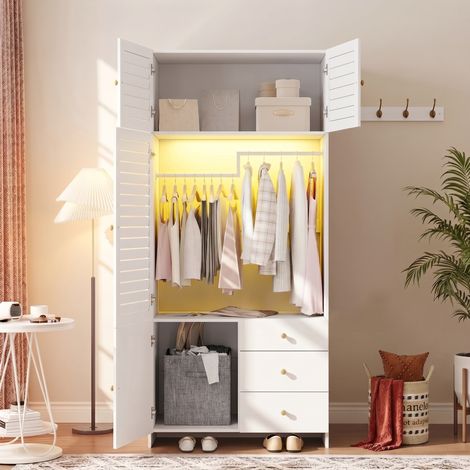 Armoire penderie 90x50x200 cm en panneaux de particules blanche avec panier à linge - CHICFURN (1/5)