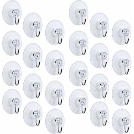 Lot de 24 Crochets à ventouse, 40 mm, PVC transparent, pour salle de bain, cuisine, fenêtre (1/5)