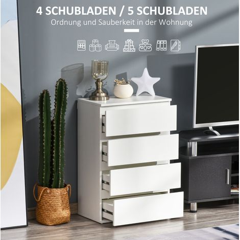 MEUBLIV Kommode 55 x 34 x 80 cm aus weißem MDF mit 4 Schubladen (1/5)