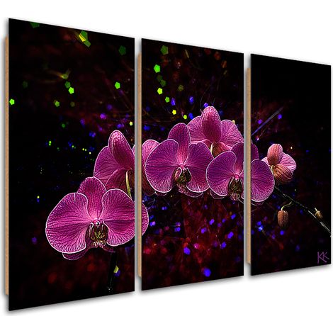 Quadro deco panel 3 paneli, Orchidea su uno sfondo scuro - 60x40 (1/5)