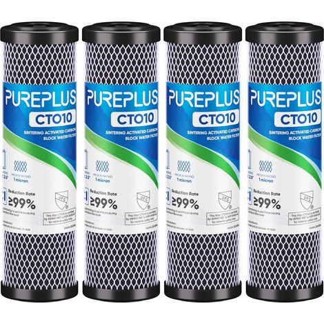 Lot de 4 cartouches de filtre à eau CTO 1 micron 6,3 x 25,4 cm pour systèmes WFPFC8002, WFPFC9001, FXWTC, SCWH-5, WHEF-WHWC, WHCF-WHWC, SCWH-5 (1/5)