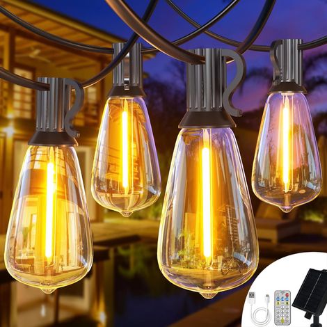 Guirlande d'extérieur lumineuse de 18 m, lampe solaire à intensité variable avec 30 ampoules LED, lampe de jardin solaire étanche rechargeable par USB (1/5)
