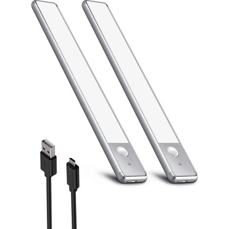 2 lampes LED sous meuble cuisine 30 cm détecteur de mouvement 30 cm lumière de meuble détecteur de mouvement capteur LED lumineux veilleuse rechargeable éclairage de meuble éclairage de meuble escalie (1/5)
