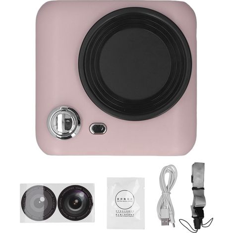 Collier ventilateur forme d'appareil photo, rechargeable USB, fonction brumisation, turboventilateur ajustable, cordon, batterie 1200mAh, ventilateur de visage pour maison, rose (1/5)