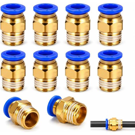 10 Raccords Pneumatiques Rapides 8 mm x 1/4 BSP Mâle, Connecteur Droit en Laiton avec Joint d’Étanchéité, Raccord Air Comprimé pour Tuyau PU PA PE, Accessoire Compresseur Automatisation Industrielle (1/5)