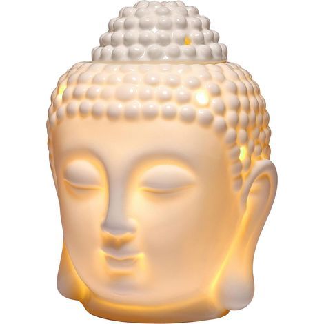 AIDUCHO Bougeoir À Bougie Brûleur D’huile Tête De Bouddha Porte-Bougie Chauffe-Plat Céramique Blanc Ajouré (1/5)