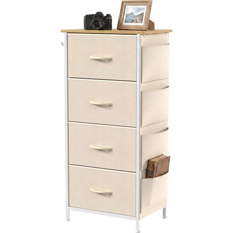 HOMCOM Cassettiera 4 Cassetti in Tessuto con Telaio in Acciaio, Beige (1/5)