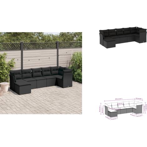 7-tlg. Garten-Sofagarnitur mit Kissen Schwarz Poly Rattan - Gartenmöbel - Sofa Set - Rattan Möbel - Outdoor Sofa - Lounge Set (1/3)