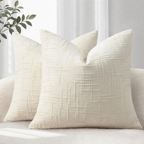 Set mit 2 dekorativen Kissenbezügen, 40 x 40 cm, beige, aus weichem Chenille, für Sofa und Wohnaccessoires (1/5)
