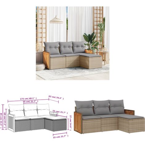 4-tlg. Garten-Sofagarnitur mit Kissen Beige Poly Rattan - Gartensorte - Gartenmöbelset - Lounge Set - Rattan Möbel - Outdoor Furniture - Home & Living (1/3)