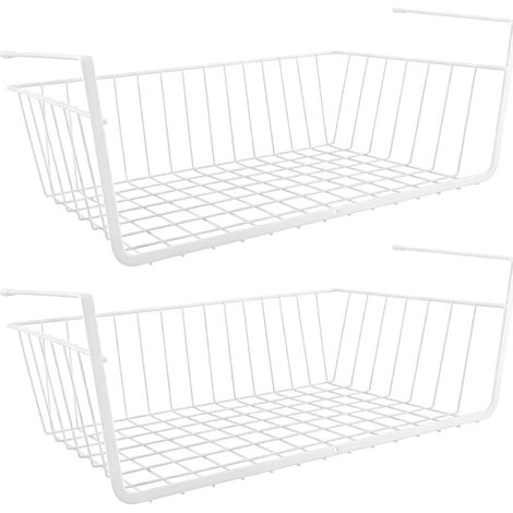 JSSEVN - 2 Pièces Panier Suspendu sous Étagère, Rangement Cuisine Blanc Grand 41 x 14 x 23 cm, Porte Essuie Tout Placard avec Embouts Antidérapants (1/5)