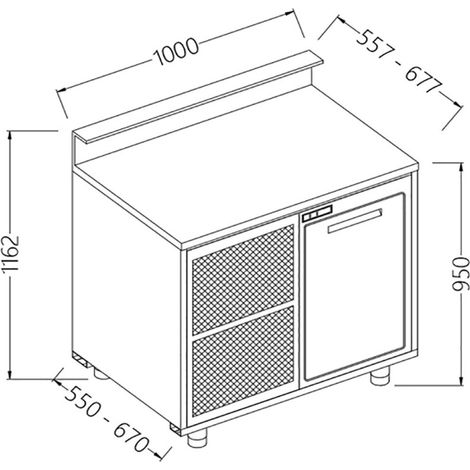 Comptoir de bar réfrigéré 1000 x 550 x 1162mm - Diamond