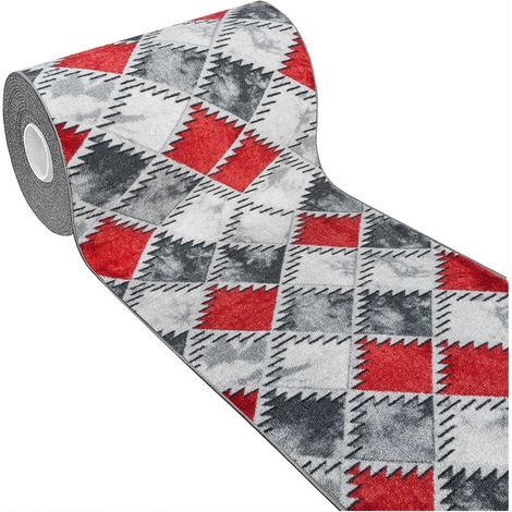 Tappeto Cucina Bordato Antiscivolo Assorbente Passatoia Colori Accesi Patchwork Rosso - 57x240 Cm