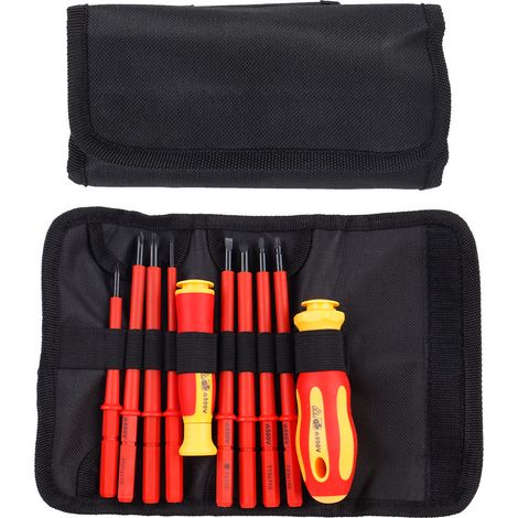 Jeu de tournevis isolés 10 en 1 (torche, cruciforme et plat) - Outils pour électricien domestique
