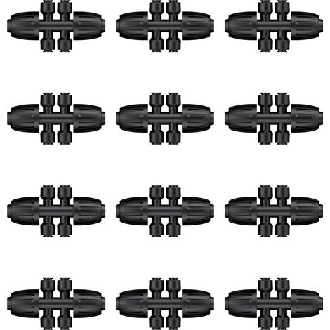 Drip Irrigation Fittings 1/2" to 1/4" 6 Way Barbed Tee Fitting with Safety Nuts, Push-to-Fit Parts for Garden Lawn, 12 Pack (1/5)