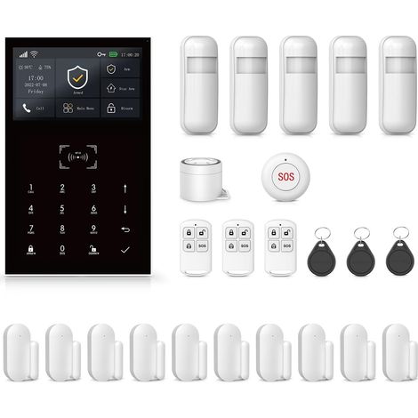 Système Alarme sans Fil avec Écran Tactile Contrôle par Application Téléphone Capteurs Ouverture Porte Détecteurs Mouvement Compatible avec (1/5)