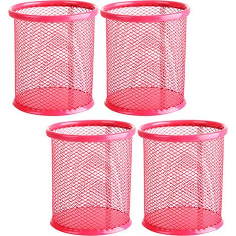 Set mit 4 hohlen Stifthaltern aus Eisen für den Schreibtisch – Rund – Rot (1/5)