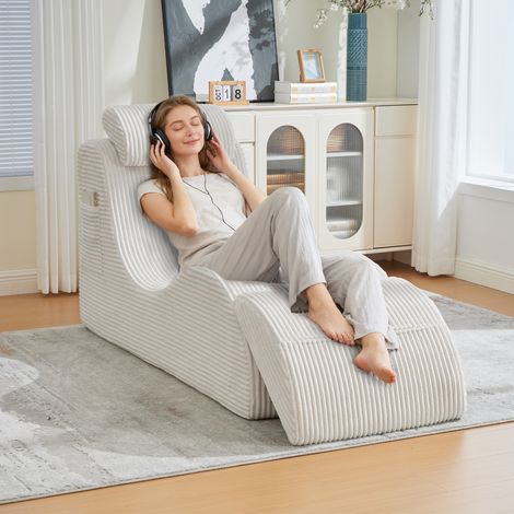 Fauteuil de détente moderne au design unique, de forme ergonomique, en mousse de compression hautement élastique. Coussin d’assise amovible et poche latérale pour un confort quotidien. Beige (1/5)