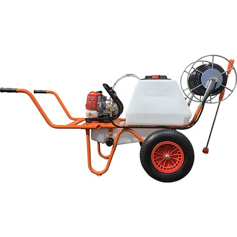 Carretilla Sulfatadora Motor a Gasolina 4 Tiempos y Capacidad 80 Litros , Con 2 Ruedas y Carrete - Bricoferr