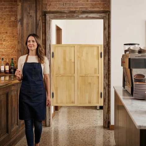 【Maison connectée】Porte de salon en bois massif – Porte de comptoir de majordome avec charnières à pour cuisine, pub, café, entrée de magasin et séparation（76107 CM) (1/5)