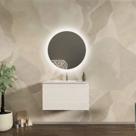 Mobile da bagno 80 cm cannettato orizzontale su tre lati sospeso bianco opaco - Malaga (1/4)