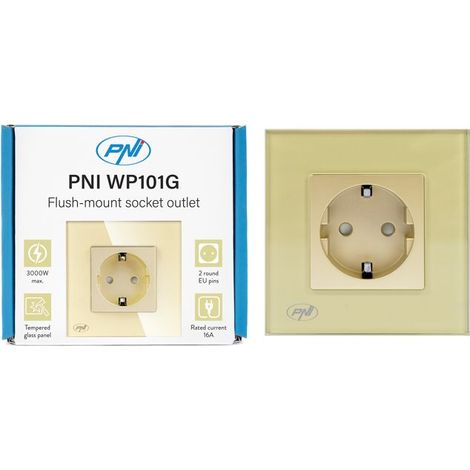 Prise encastrée - PNI WP101G - Finition dorée - 16 A - 3000 W - Intérieur (1/3)