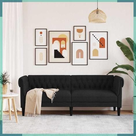 372558 Canapé Chesterfield 3 places noir tissu (1/5)