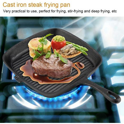 Poêle à steak en fonte pour aliments et repas, gaz plaque à induction, casserole ustensiles de cuisine (1/5)