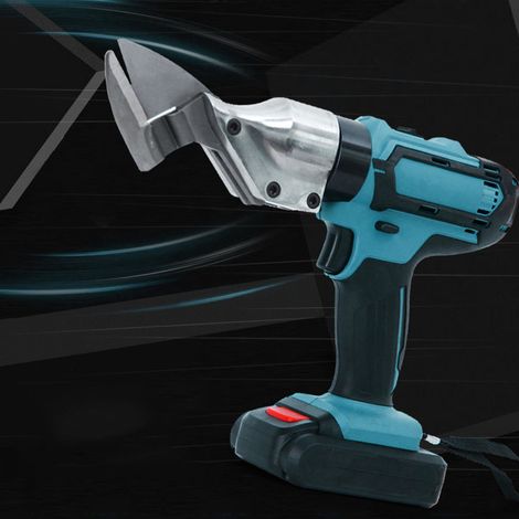 Cisailles électriques à grande lame, 21 V, à tête rotative haute vitesse, avec chargeur et deux batteries. Tension du chargeur : 100-240 V CA (norme européenne). (1/5)