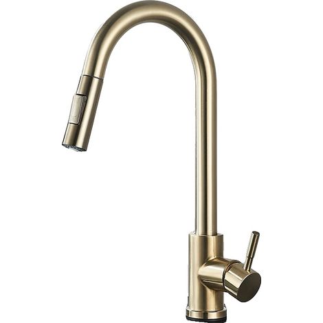 Robinet de cuisine, contrôle tactile, douchette escamotable, Or brossé (1/2)