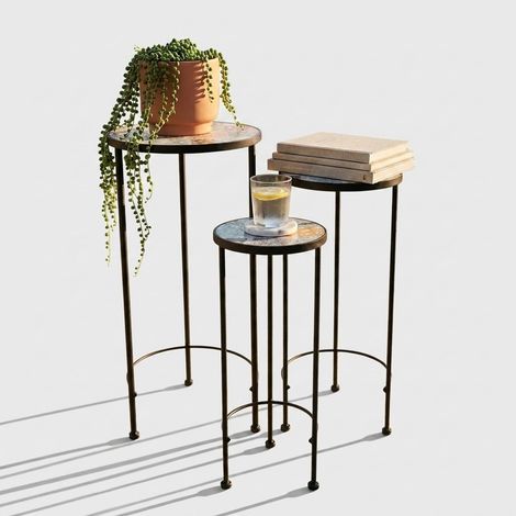 Set 3 fioriere rotonde in ceramica e ferro Nike