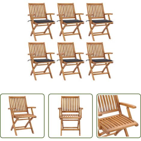 Klappbare Gartenstühle - Klappbare Gartenstühle mit Kissen 6 Stk. Massivholz Teak (1/5)