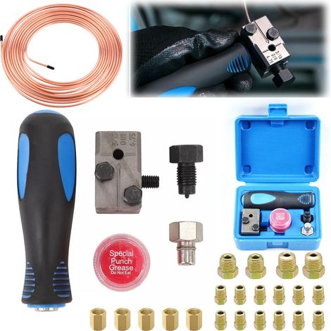 Outil d'Évasement Double Kit d'Outil d'Évasement de Tuyaux de Freins, avec conduite de frein, écrou-raccord et connecteurs